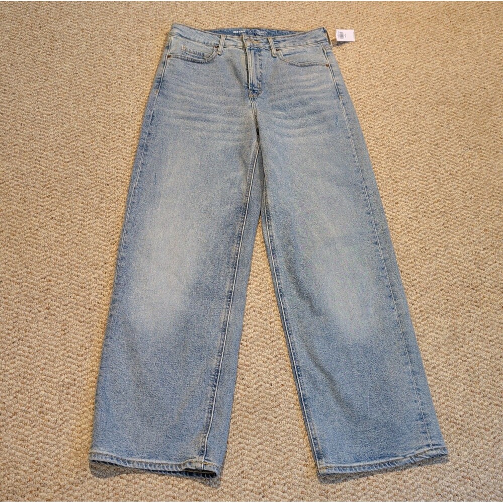 Old Navy Extra High Rise Sky Hi Wide Leg Jeans Womens 6 Petite Blue Denim